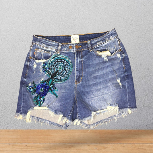Bermuda Denim con Bordado Artesanal