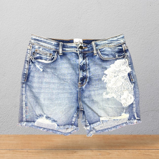 Bermuda Denim con Encaje Blanco