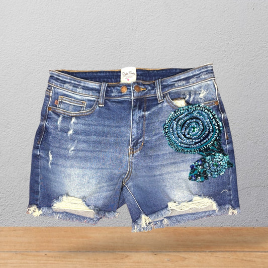 Bermuda Denim con Bordado Artesanal