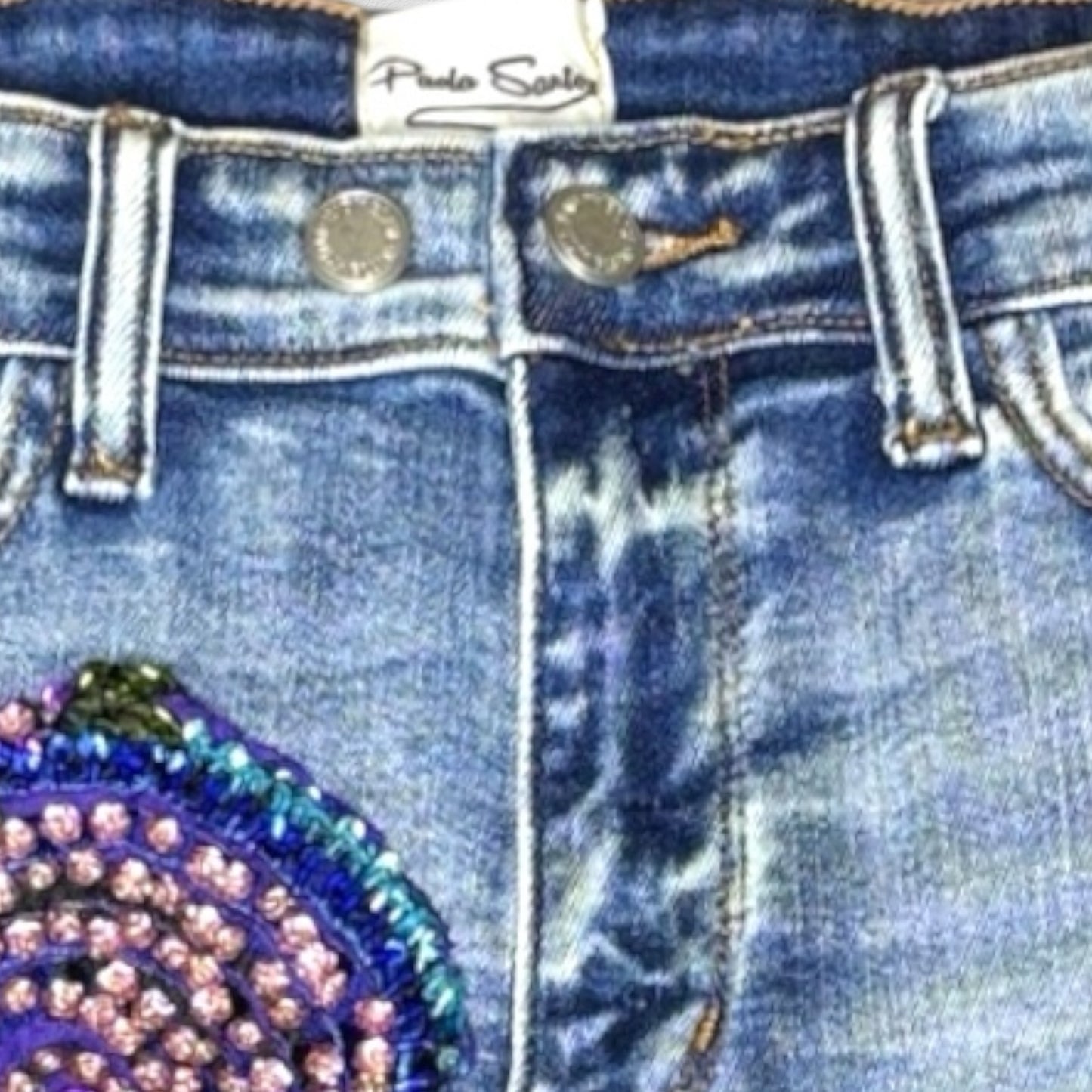 Bermuda Denim con Bordado Artesanal