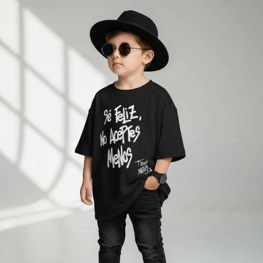 🖤 Remera Kids “Sé feliz, no aceptes menos” – Paola Santos