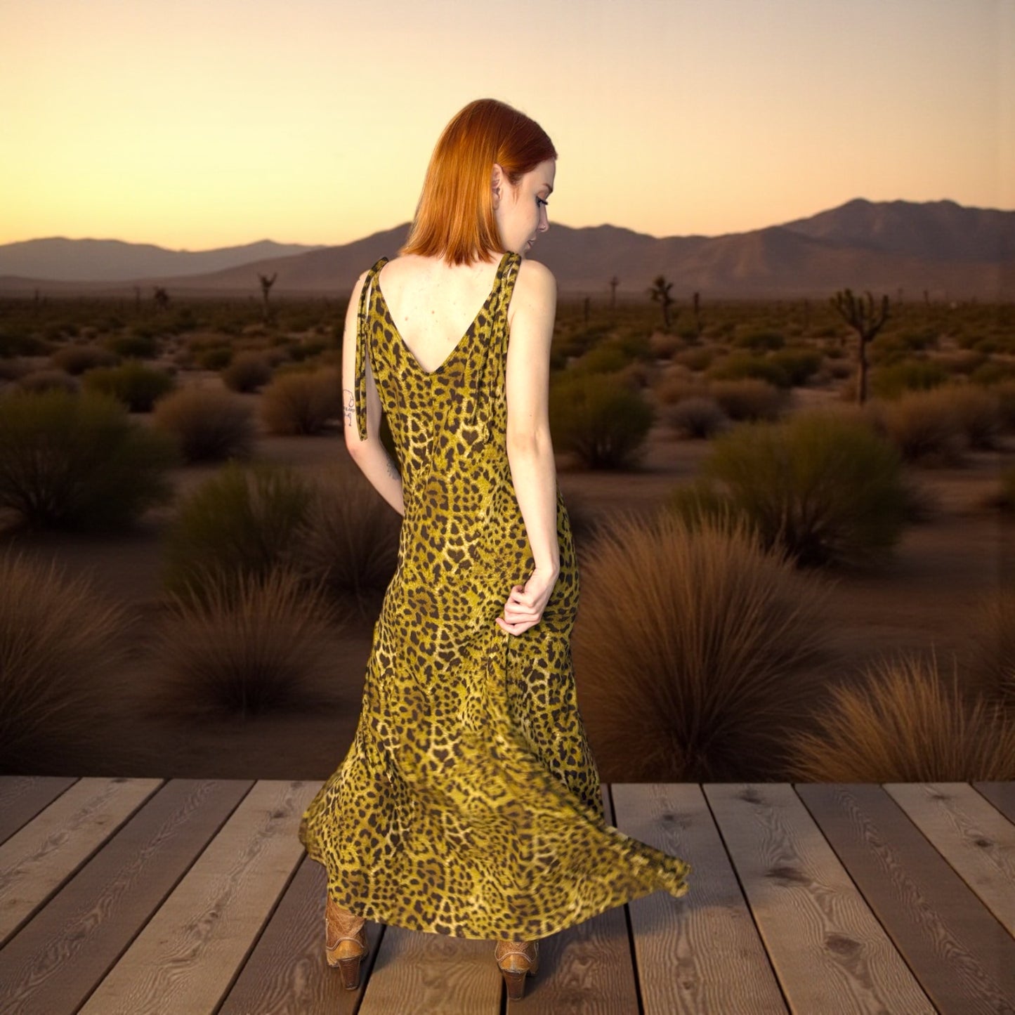 🐾 Vestido Desert – Leopardo Mostaza