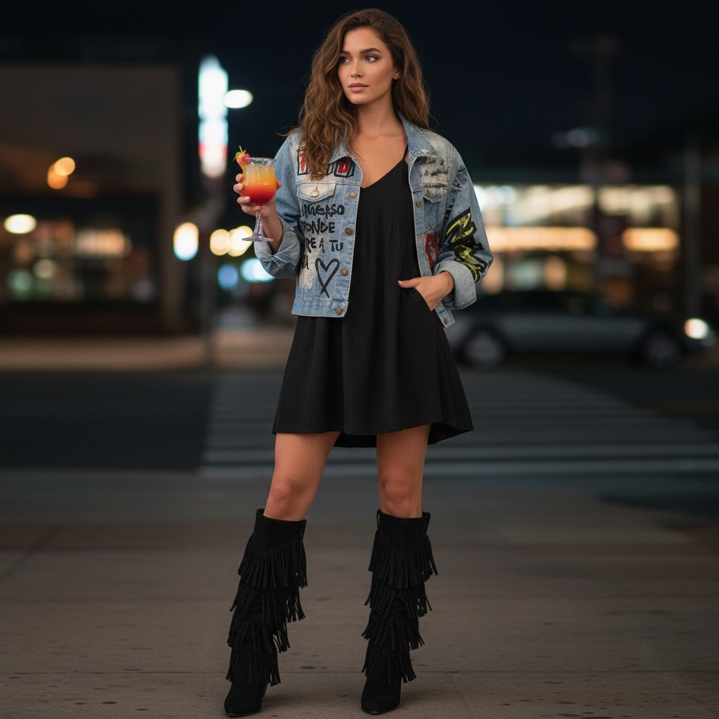 Campera Denim Intervenida – Enfócate en lo Bueno