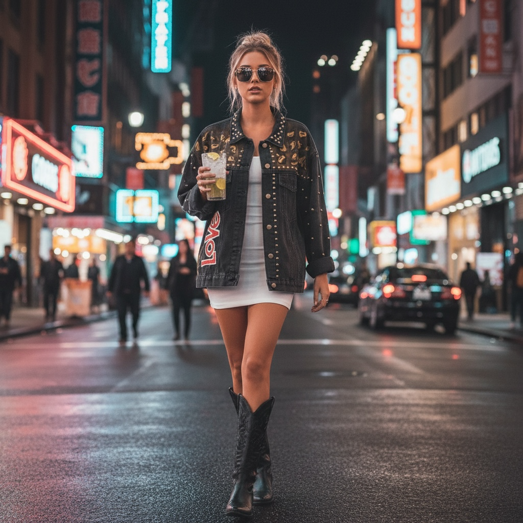 Campera de Jean Pintada a Mano con Tachas