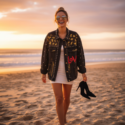 Campera de Jean Pintada a Mano con Tachas