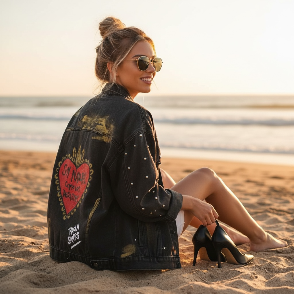 Campera de Jean Pintada a Mano con Tachas