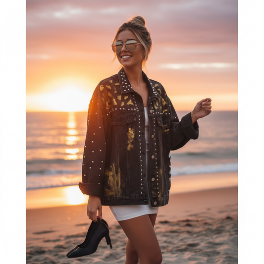 Campera de Jean Pintada a Mano con Tachas