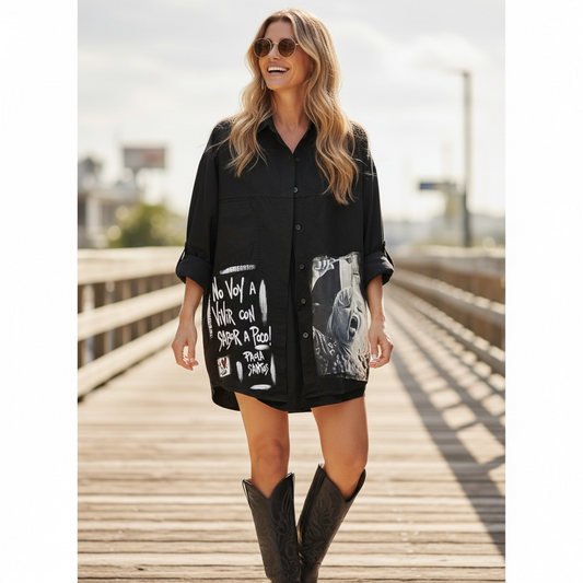 Camisa Oversize de Denim Liviano "No voy a vivir con sabor a poco"