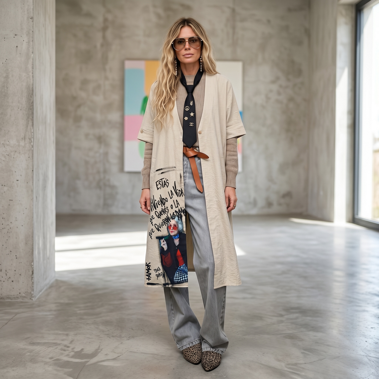 Sobrecamisa estilo kimono intervenida "Estás viviendo la vida que querés o la que quieren los demás?"