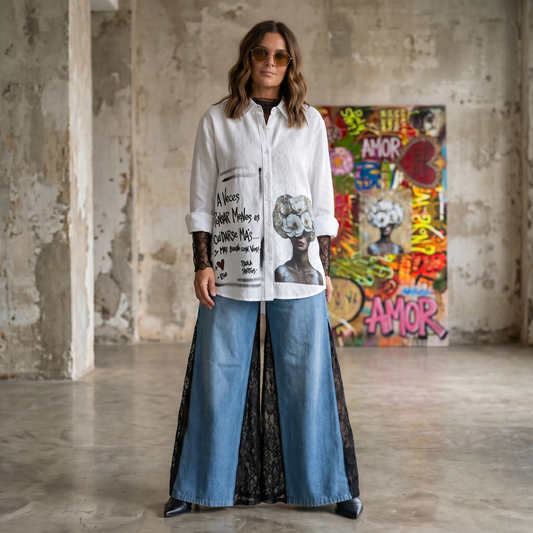 Camisa Lino Unisex - "A veces pensar menoe es cuidarse más"