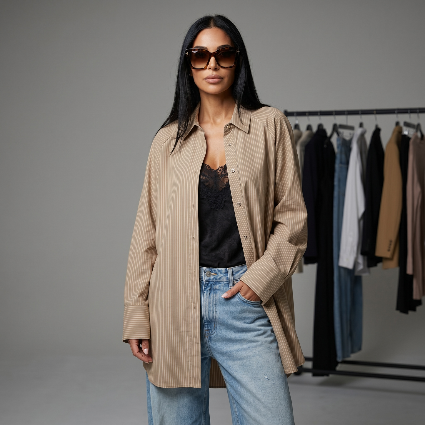 Camisa Oversize Rayada Pintada a Mano "No Tengo Tiempo para Cosas Sin Alma" | Pieza Única – Paola Santos