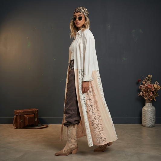 Kimono Camisero Intervenido con Encaje "Si pensaste que no ibas a poder, mirate hoy"