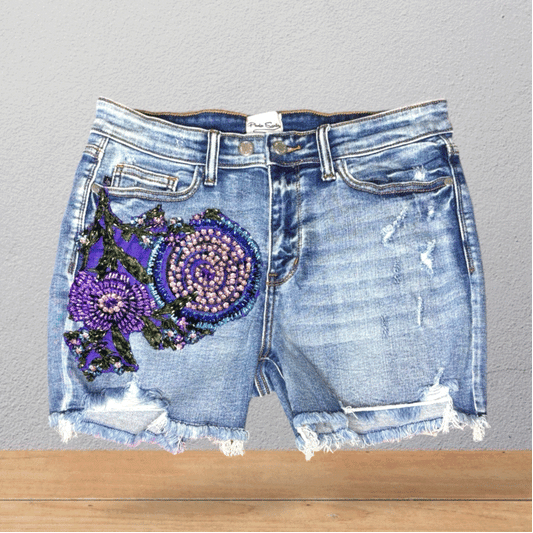 Bermuda Denim con Bordado Artesanal