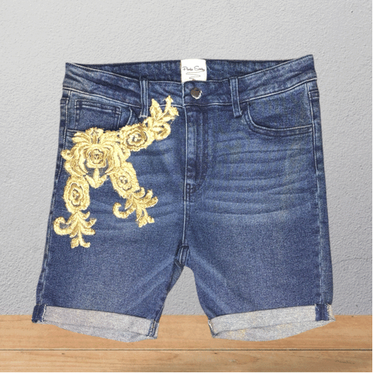 Bermuda Denim con Aplique Dorado