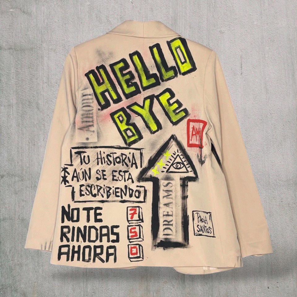 Blazer “Hello Bye” pintado a mano