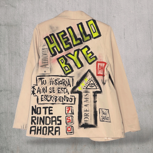 Blazer “Hello Bye” pintado a mano