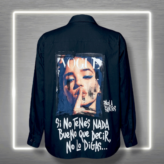 Camisa negra “Si no tenés nada bueno que decir…” – Paola Santos