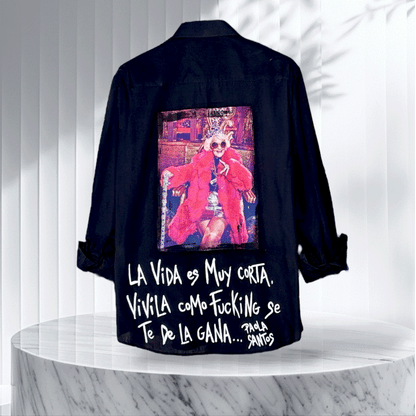 Camisa Oversize Popelina Negra – “La vida es muy corta”