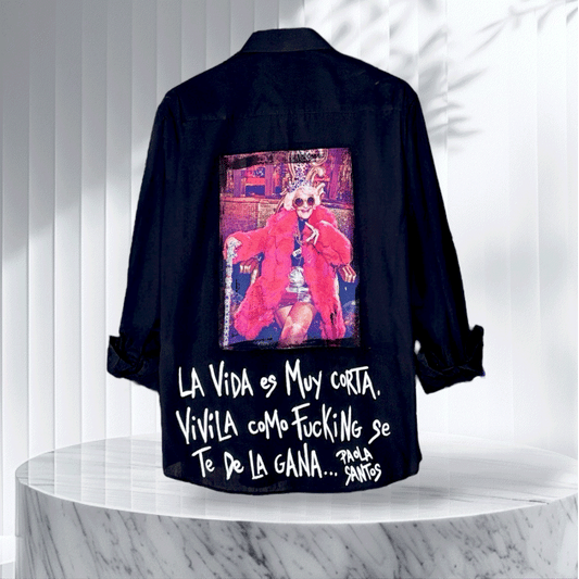 Camisa Oversize Popelina Negra – “La vida es muy corta”