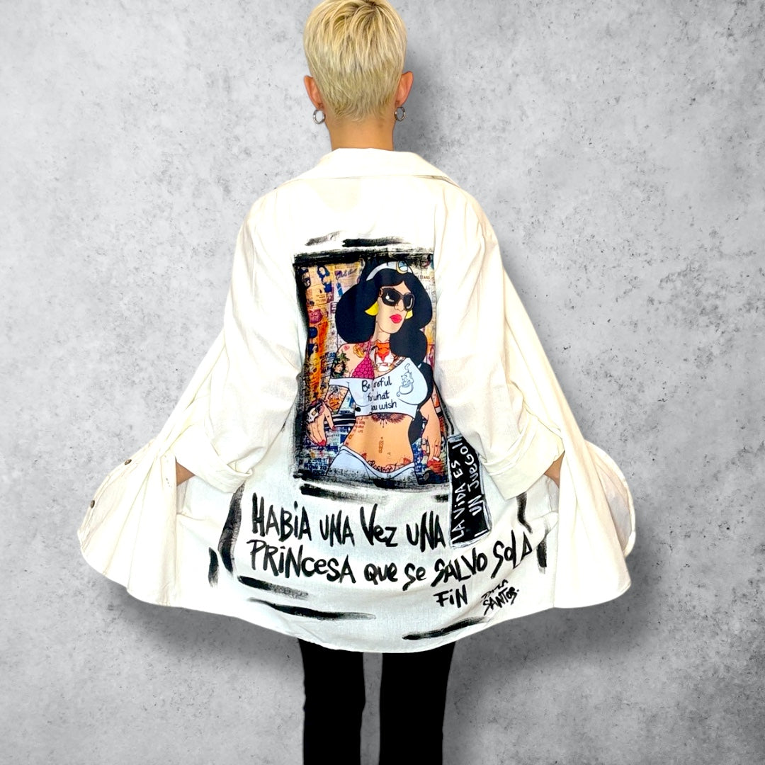 Camisa “Princesa” en lino y algodón pintada a mano