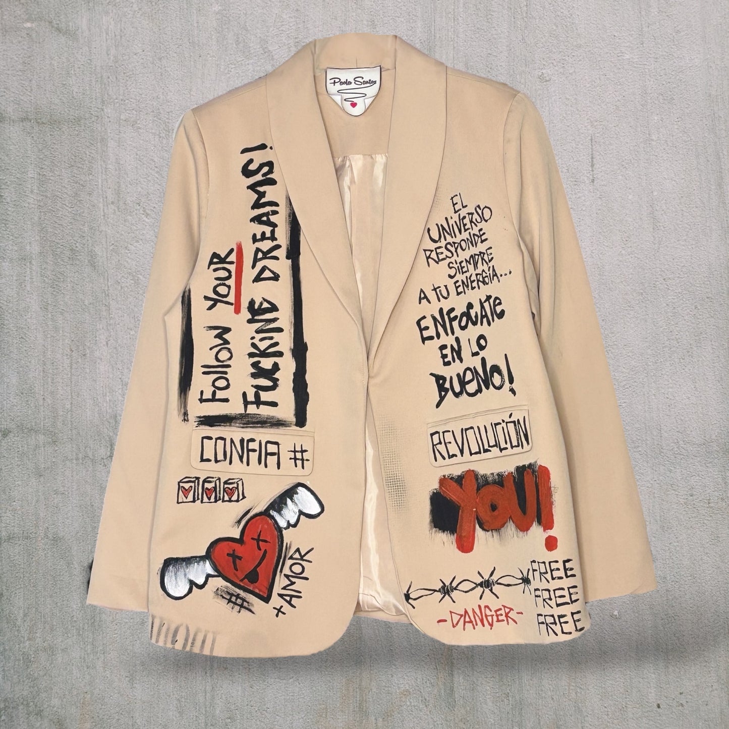 Blazer “Hello Bye” pintado a mano