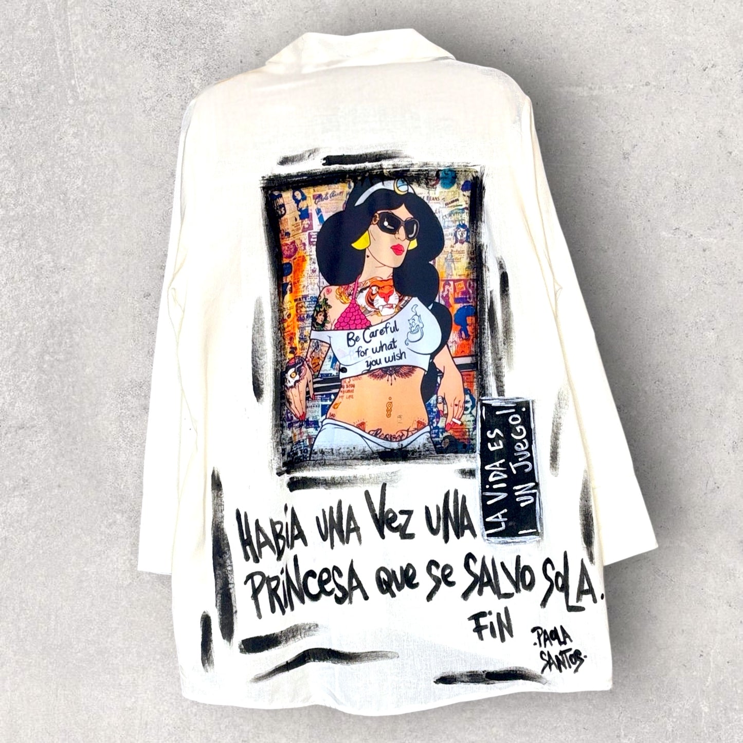 Camisa “Princesa” en lino y algodón pintada a mano