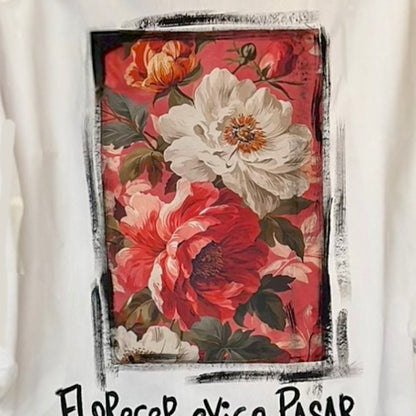 Camisa de popelina blanca pintada a mano – “Florecer exige pasar por todas las estaciones”