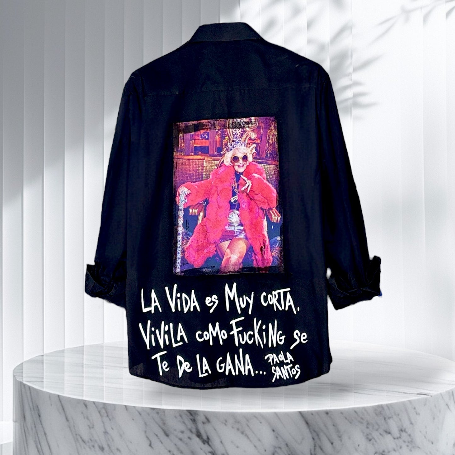 Camisa Oversize Popelina Negra – “La vida es muy corta”