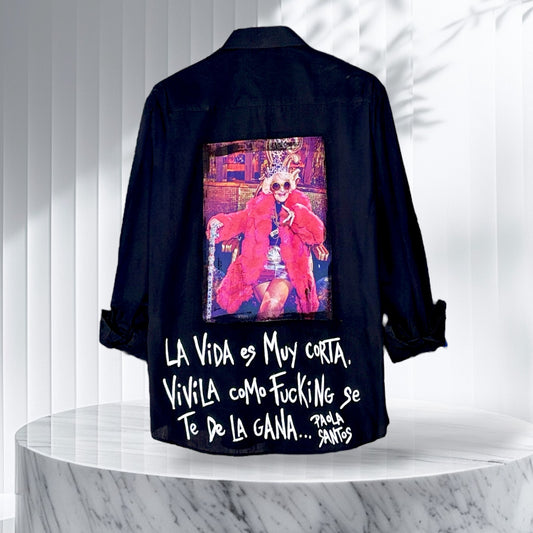 Camisa Oversize Popelina Negra – “La vida es muy corta”