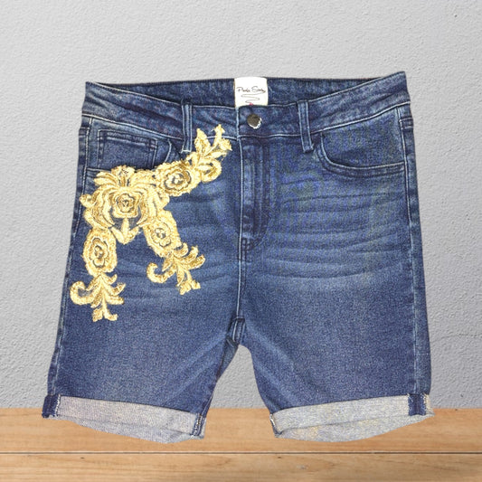 Bermuda Denim con Aplique Dorado