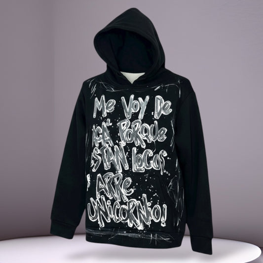 Hoodie kids negro unisex – “Me voy de acá..."