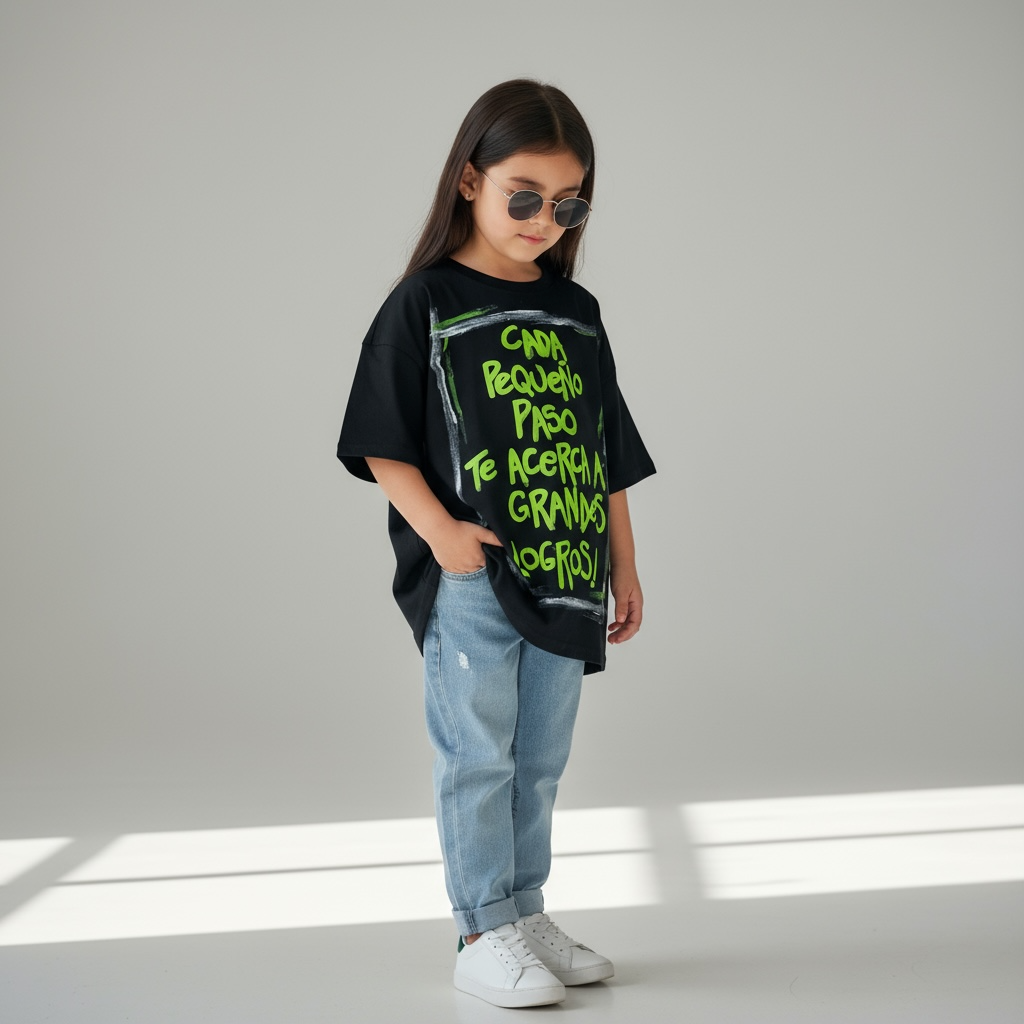 💚 Remera “Cada pequeño paso te acerca a grandes logros” – Kids