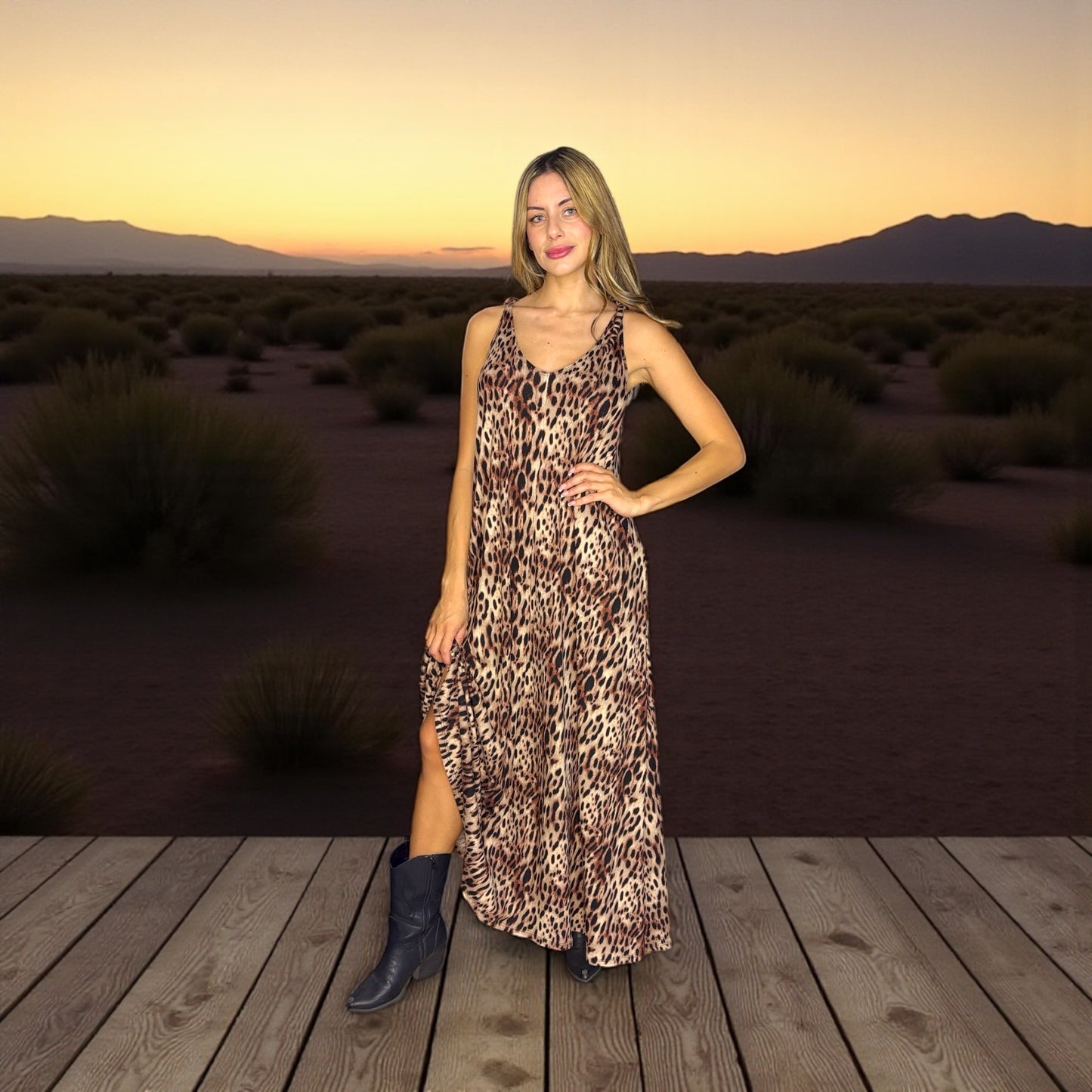 🐆 Vestido Desert – Leopardo Beige
