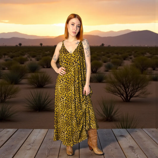 🐾 Vestido Desert – Leopardo Mostaza