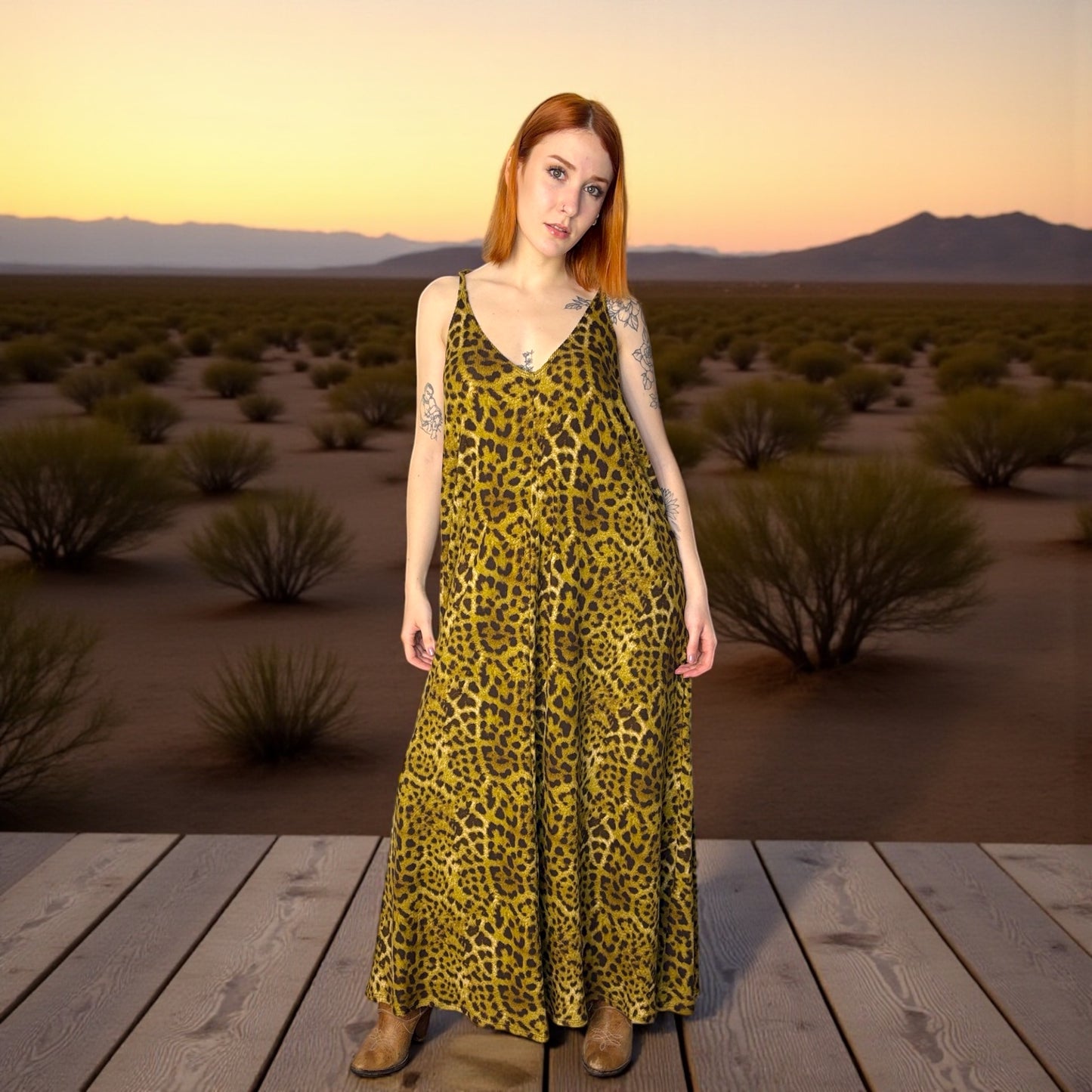 🐾 Vestido Desert – Leopardo Mostaza