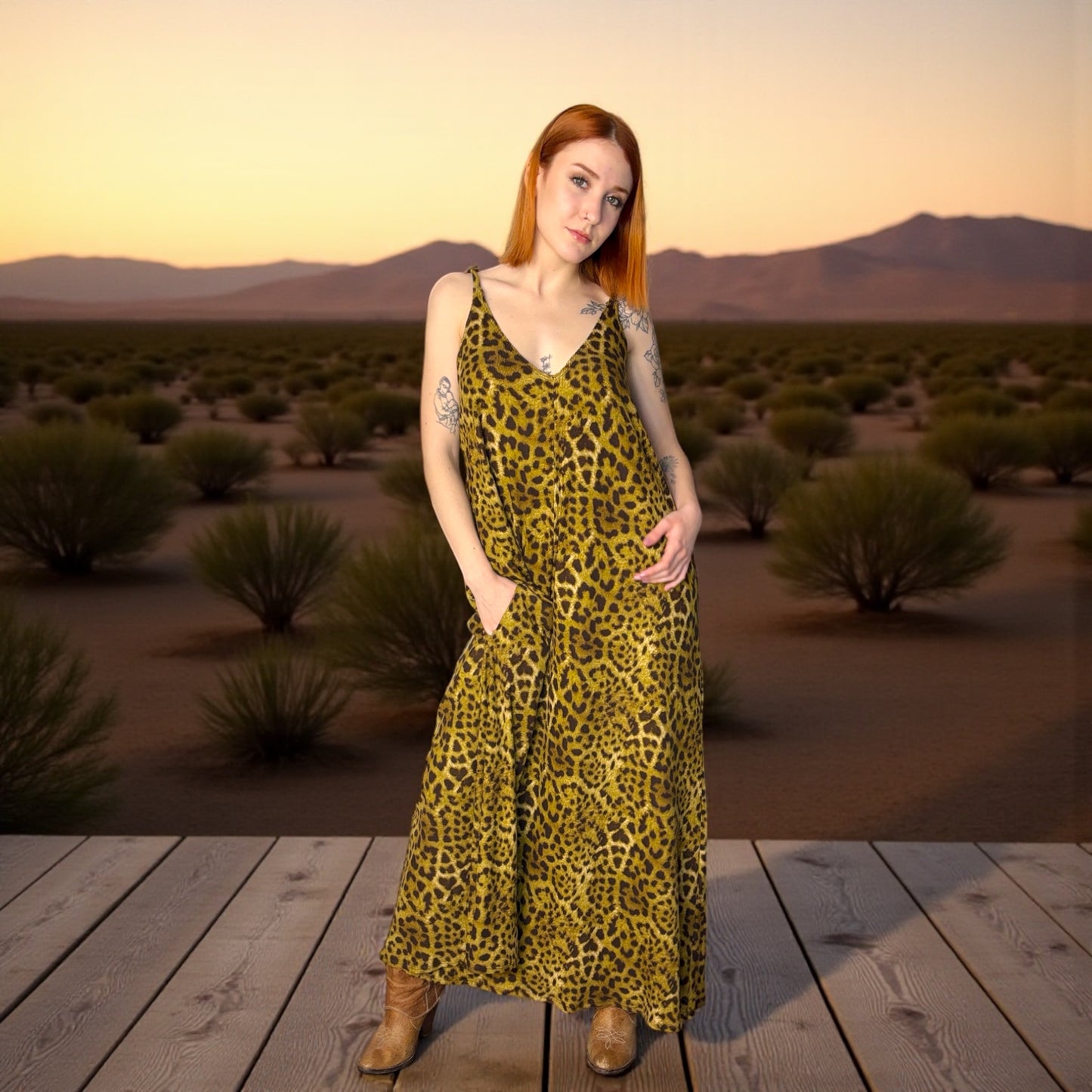 🐾 Vestido Desert – Leopardo Mostaza