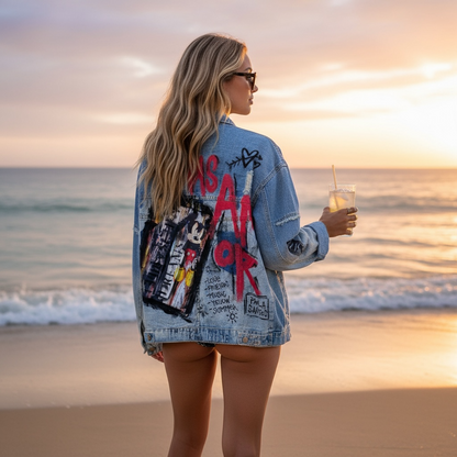 Campera intervenida “Más Amor / Mickey Pop”