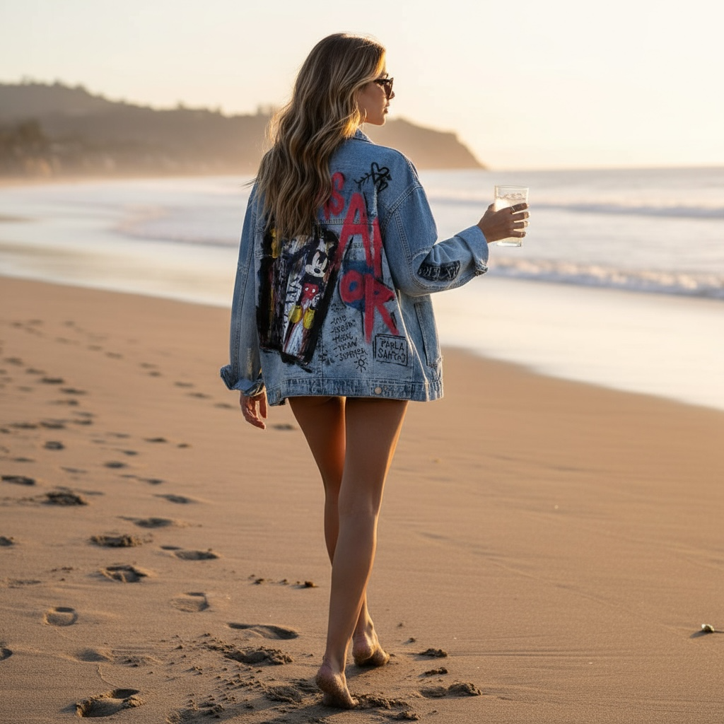 Campera intervenida “Más Amor / Mickey Pop”