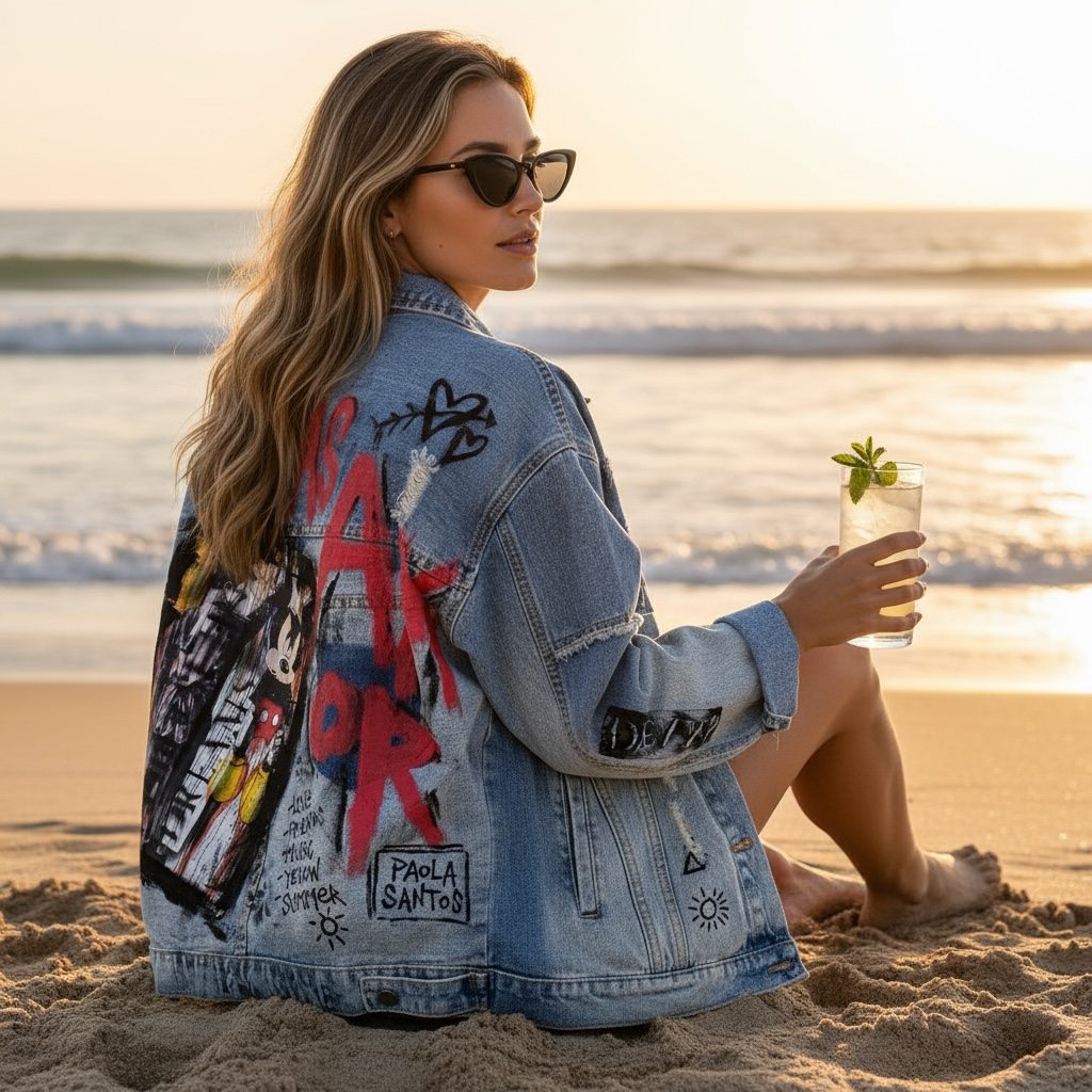 Campera intervenida “Más Amor / Mickey Pop”