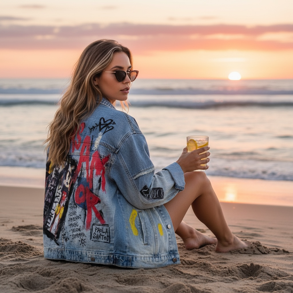 Campera intervenida “Más Amor / Mickey Pop”