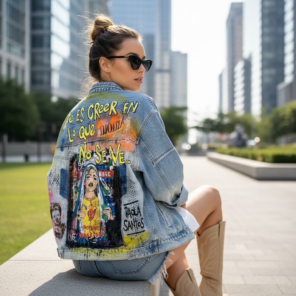 Campera intervenida “Fe es creer en lo que no se ve”