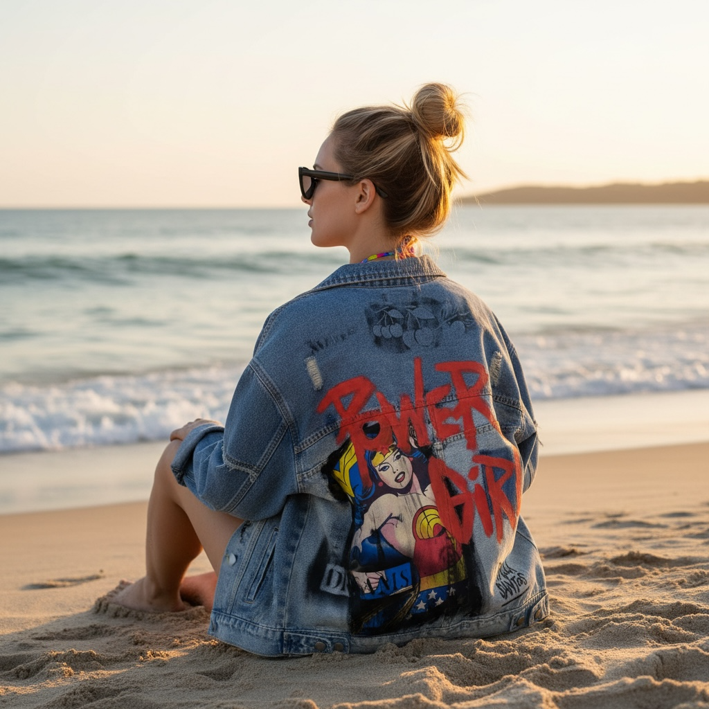 Campera intervenida “Power Girl / + Amor”