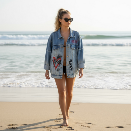 Campera intervenida “Power Girl / + Amor”