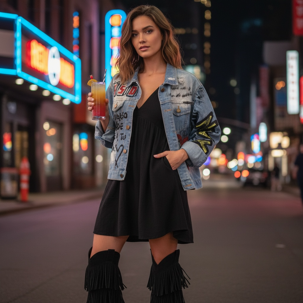 Campera Denim Intervenida – Enfócate en lo Bueno