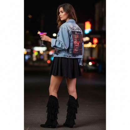 Campera Denim Intervenida – Enfócate en lo Bueno