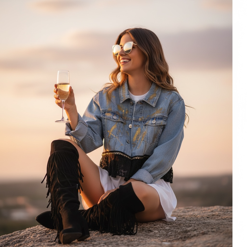 Campera intervenida Confía – Denim Arte Urbano con Encaje Negro