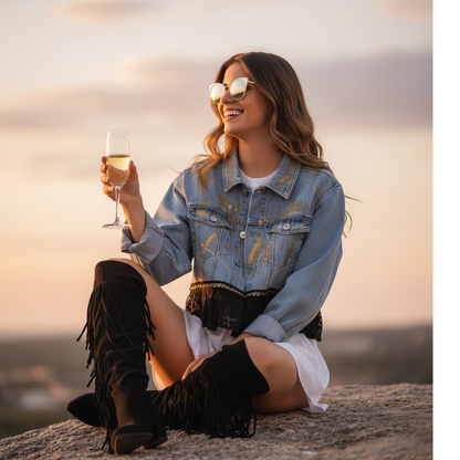 Campera intervenida Confía – Denim Arte Urbano con Encaje Negro