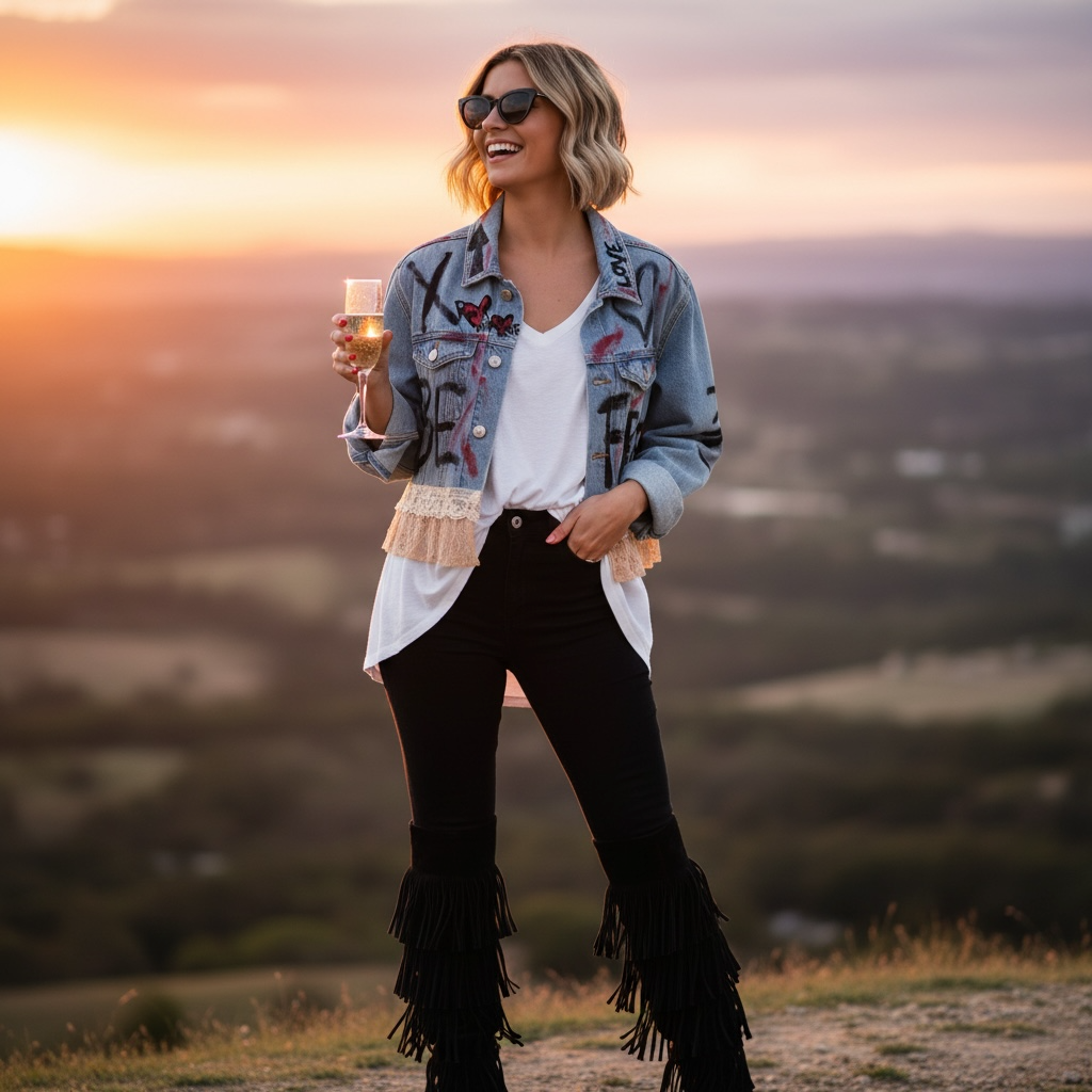 Campera intervenida “Vivila como se te dé la gana” – Denim + Encaje