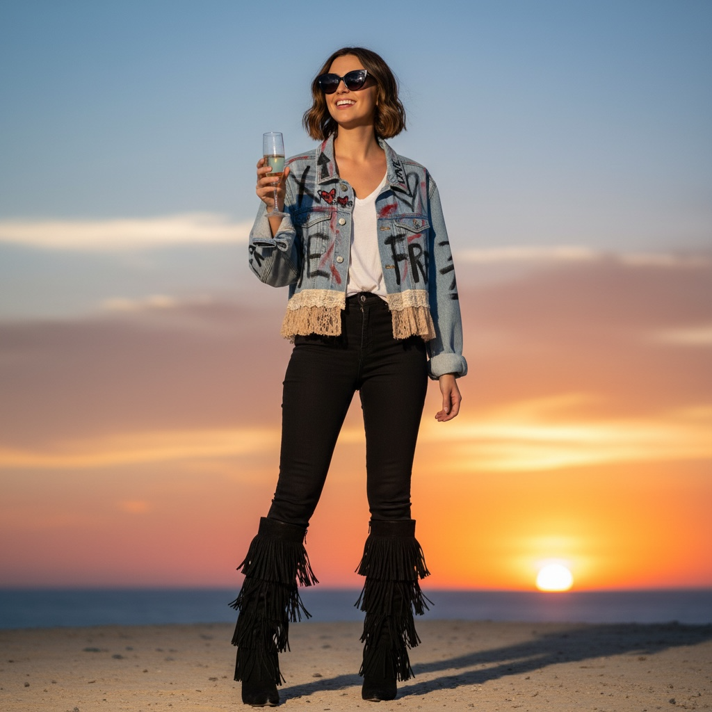 Campera intervenida “Vivila como se te dé la gana” – Denim + Encaje