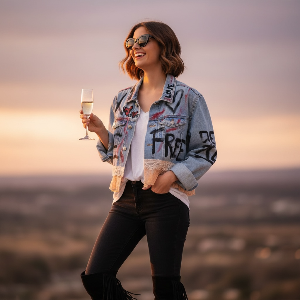 Campera intervenida “Vivila como se te dé la gana” – Denim + Encaje